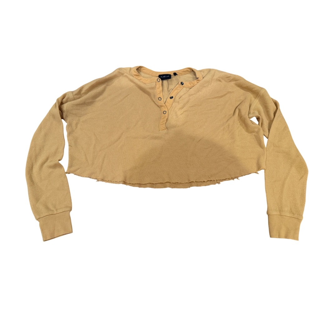 Urban Outfitters Out From Under Mustard Yellow Waffle Knit Cropped Henley Top